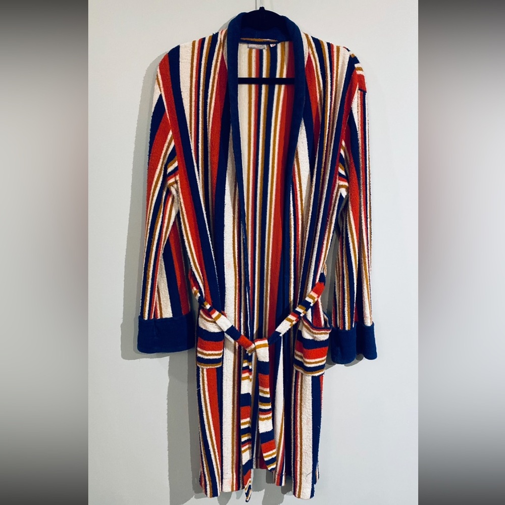 Vintage Multicolor Striped Robe in Navy, Red & Cream